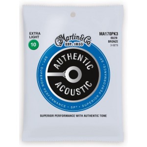 Martin MA170PK3 Authentic Acoustic SP Strings, 80/20 Bronze Extra Light (.010-.047) - 3-Pack